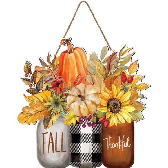 Other - Fall Wooden Hanging Sign Autumn Floral Pumpkin Welcome Door Sign